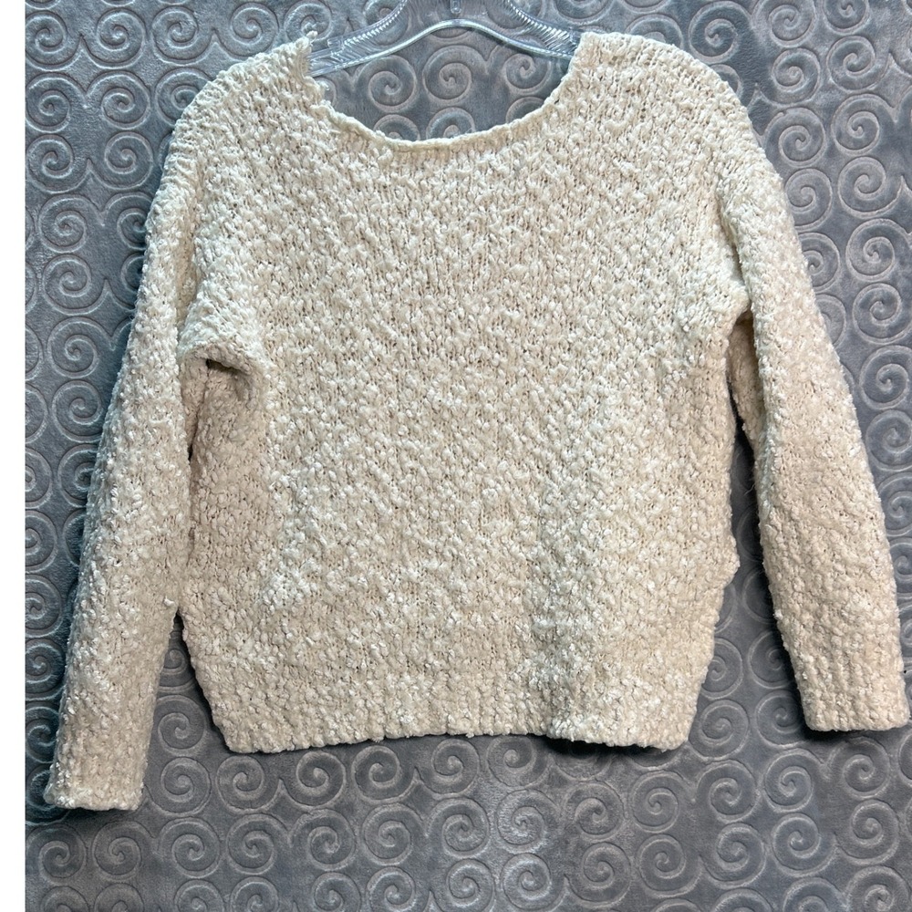 Poof Apparels Cream Textured Knit Pullover Sweater Medium‎ Comfy Casual - Picture 8 of 8